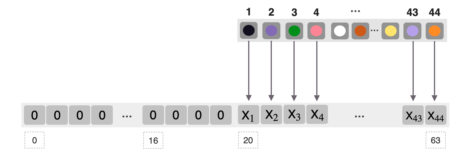 Figure 2: 44 Bits mapped to a 64-bit field element